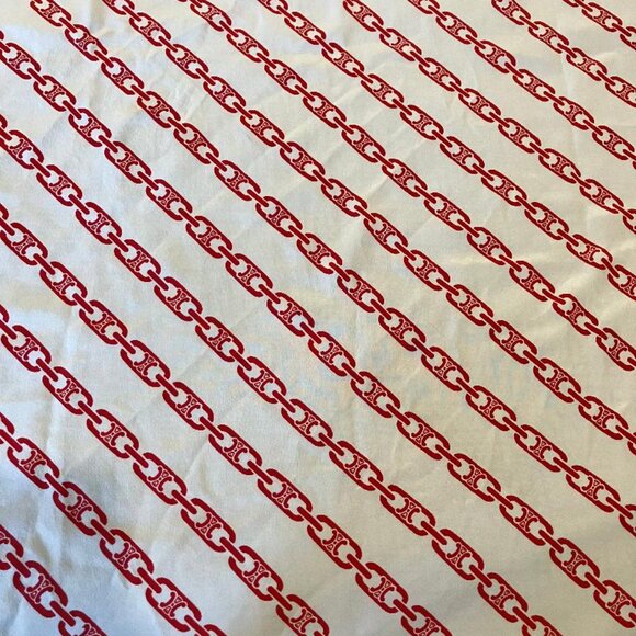 Vintage Celine Paris Silk Scarf - Red chain design and border on White - Picture 4 of 6